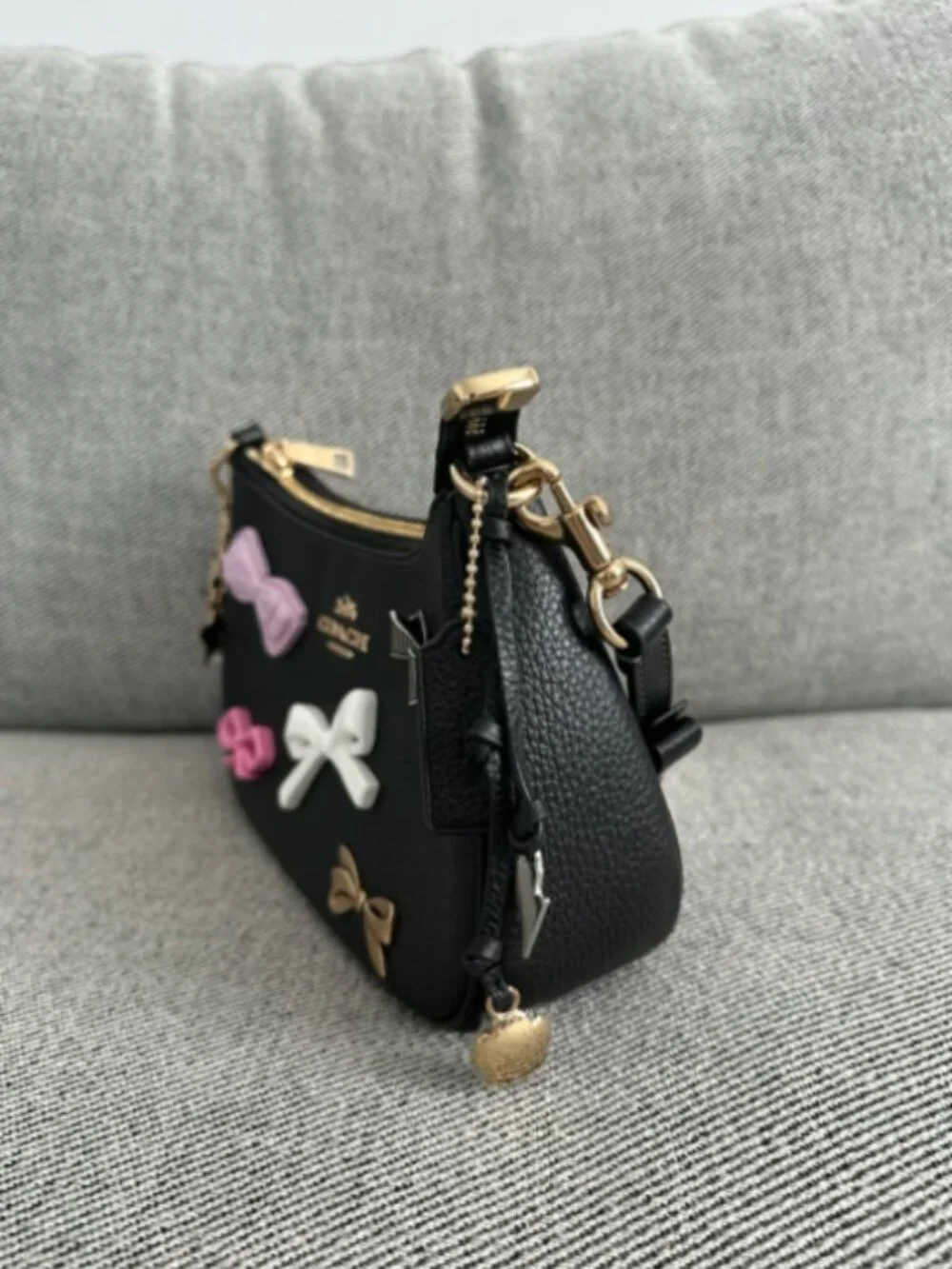NWT COACH CDY93 Teri Shoulder Bag With Bows And Charms Pebble Leather Black